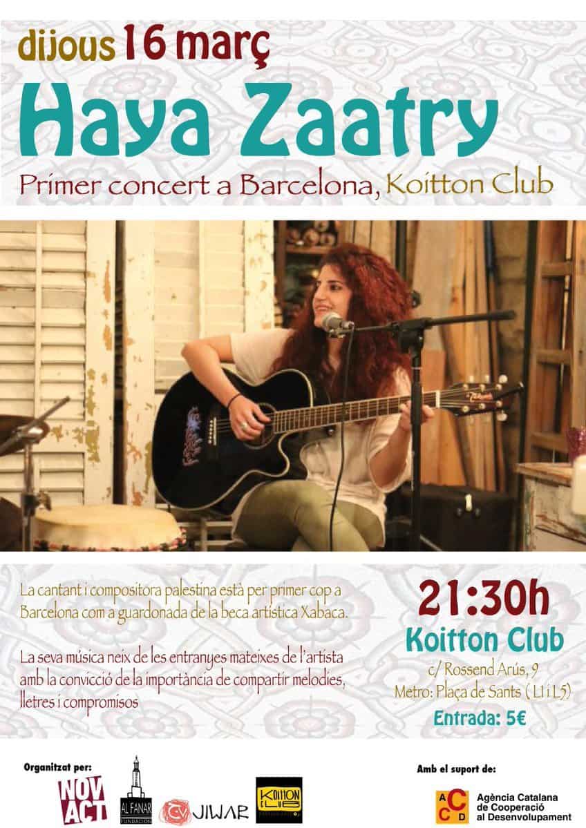 Primer concierto de la artista palestina Haya Zaatry (proyecto Xabaca) en Barcelona el 16 de marzo
