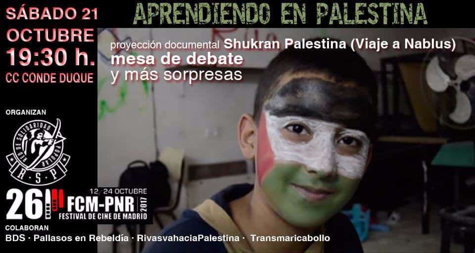Proyección del documental "Sukran Palestina" y mesa de debate el 21 de octubre en el CC Conde Duque