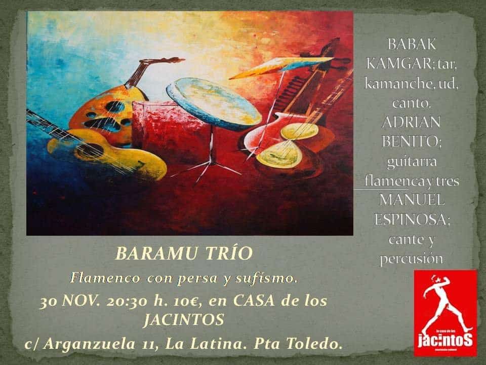 El grupo fusión de flamenco y música persa Baramú trío actúa en Madrid
