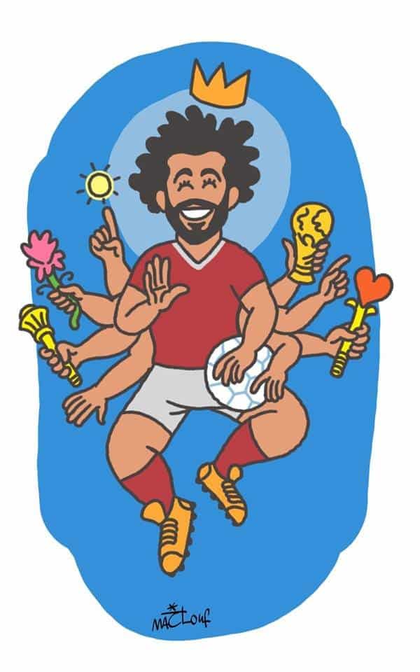Homenaje al futbolista egipcio y jugador del Liverpool, Mohamed Salah, del caricaturista Majluf, Facebook, 28.05.2018