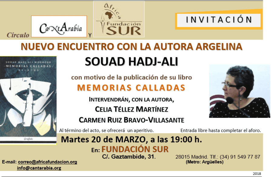 Encuentro hoy con la escritora argelina Souad Hadj-Ali en Madrid